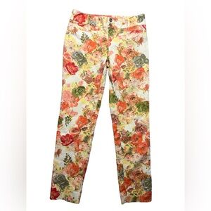 Cartonnier x Anthropologie Ivory Floral Ankle Pants Size 2